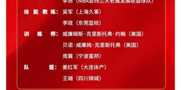 五星体育-晚上10点官宣！中国男篮公布21人名单：赵睿、徐杰领衔，周琦落选